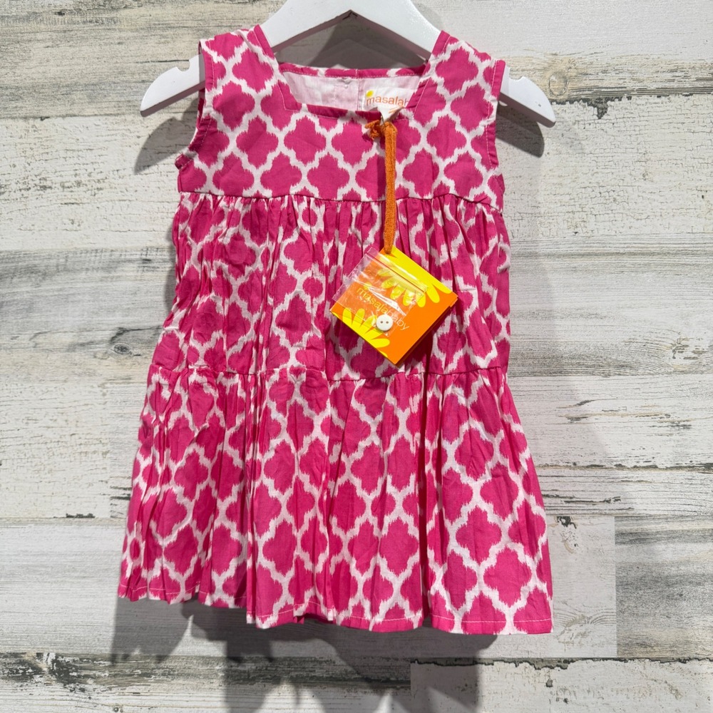 Masala Baby Jali Ikat Gypsy Dress Girls 6-12M Pink Tiered Boho NWT